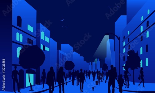 People walking on the street, night photo