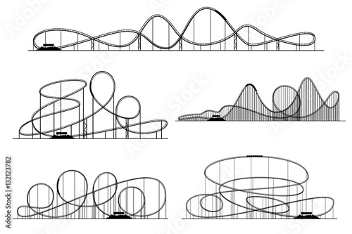 Roller coaster vector silhouettes. Rollercoaster or amusement park rollers isolated