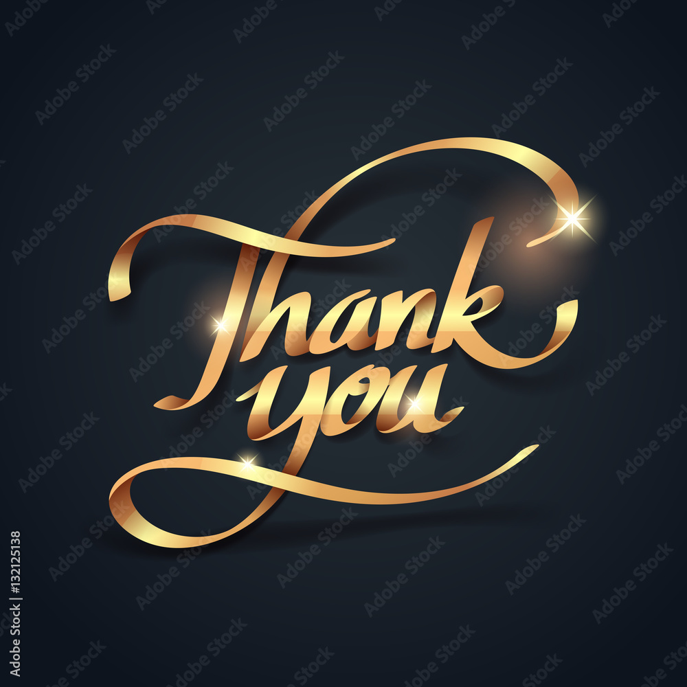 Gold ribbon of thank you calligraphy hand lettering