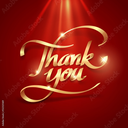 Gold ribbon of thank you calligraphy hand lettering