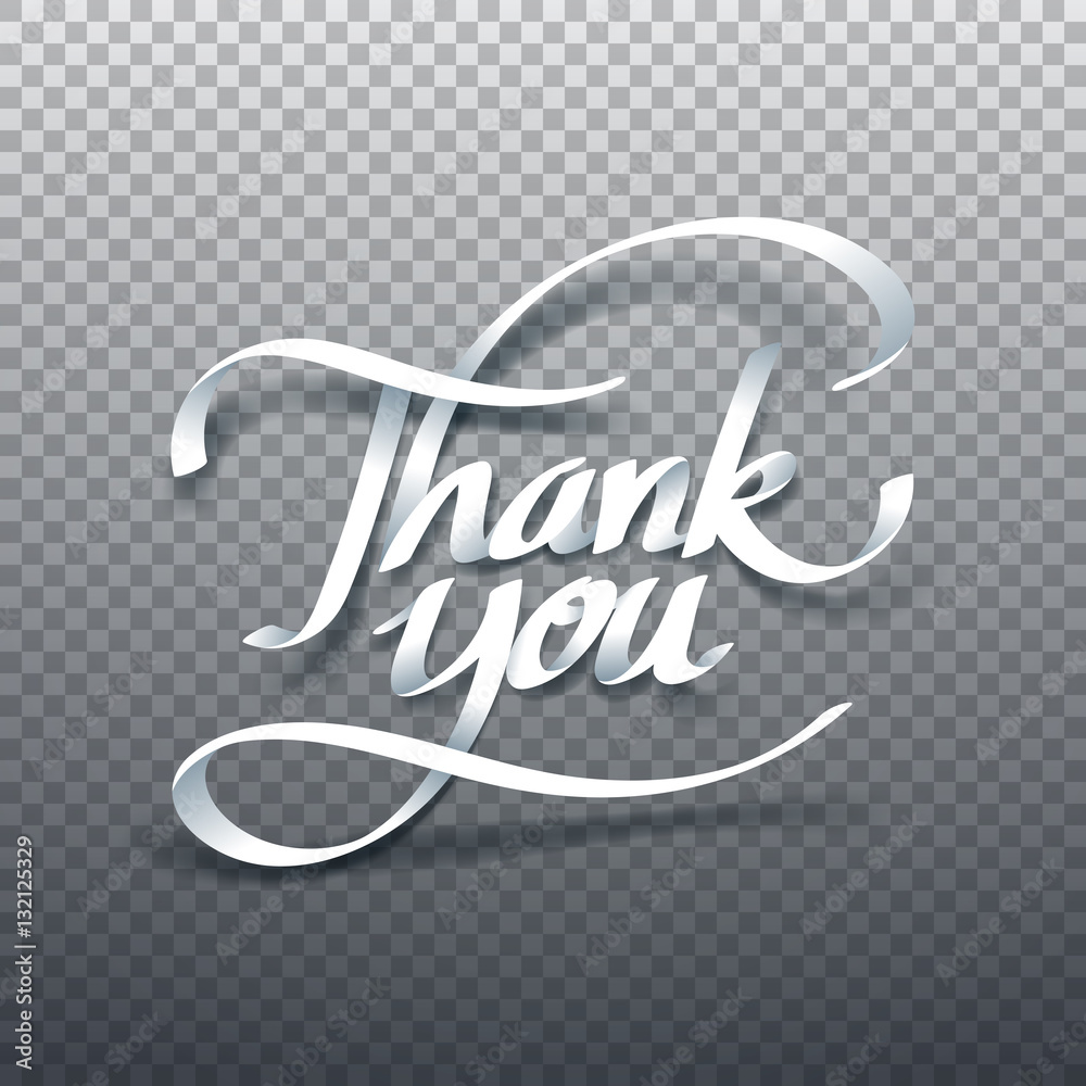 Paper art of thank you calligraphy hand lettering isolated