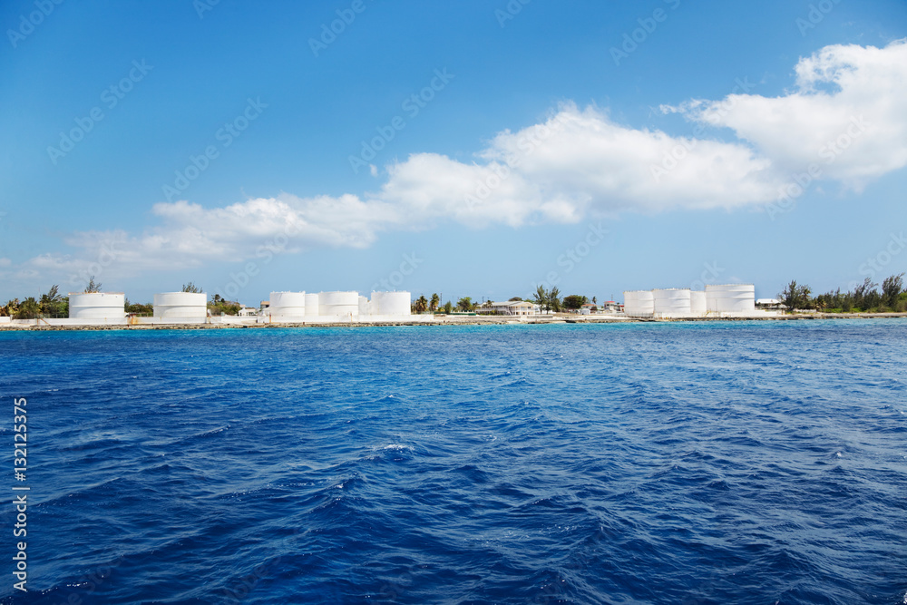 Fuel storage tanks on the coast near George Town, Grand Cayman
