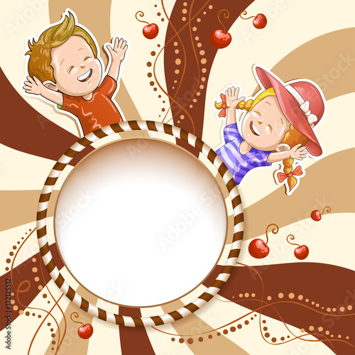 Illustration of kids with chocolate background
