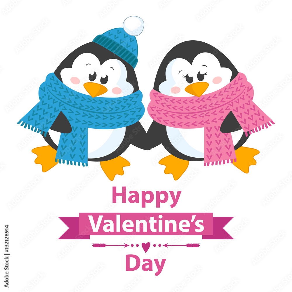 Cute and happy penguins holding hands.Vector illustration for happy valentines day card Cute and happy penguins holding hands.Vector illustration for happy valentines day card