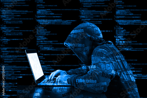 Hoody hacker cybersecurity blue computer code information securi