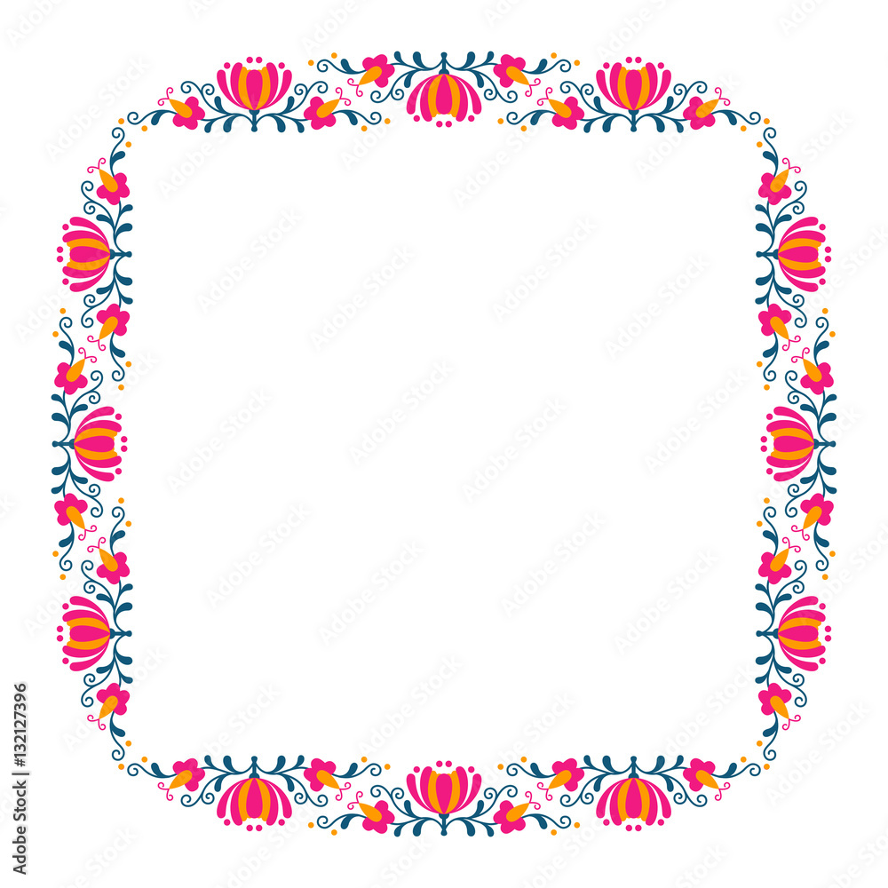 Folk flowers frame inspired by Kashubian patterns