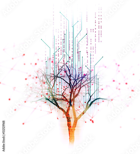 Naklejka cyfrowy drzewo na technologii tle ilustracji