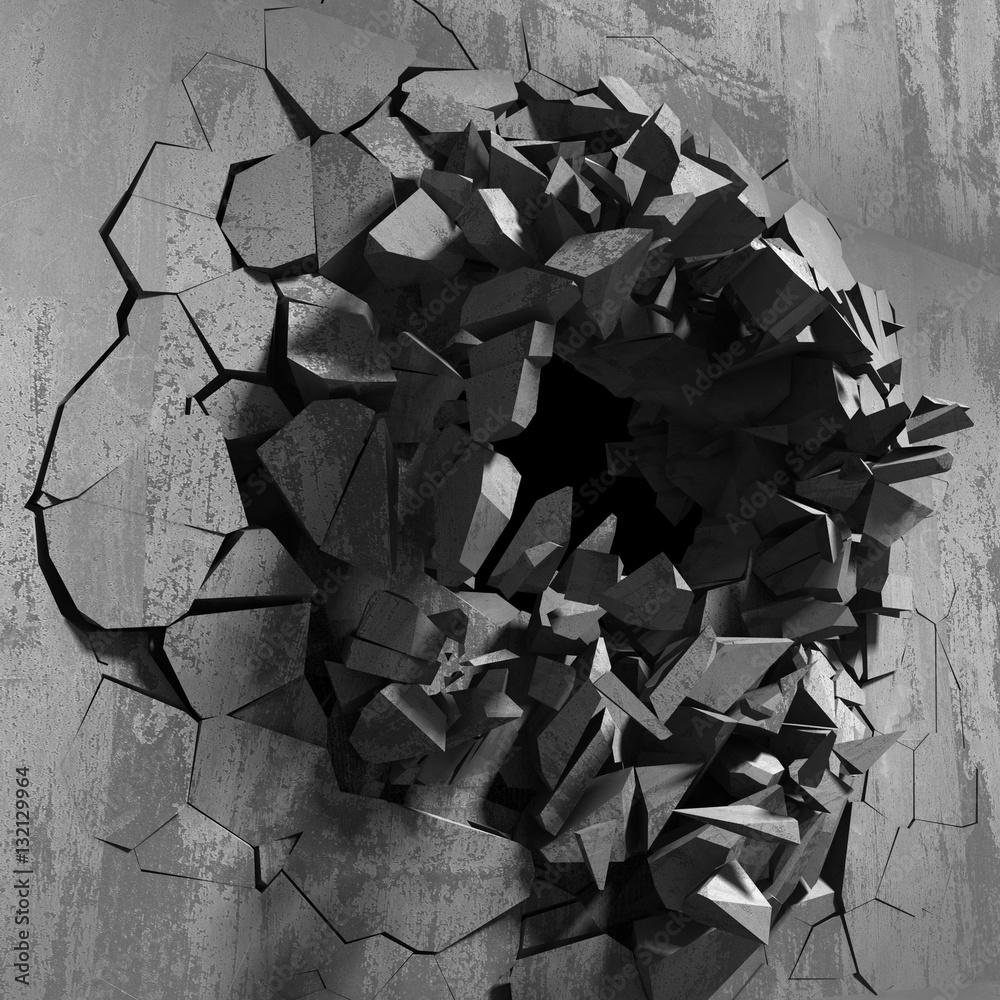 Fototapeta Eksplozja betonowej ściany - efekt 3D