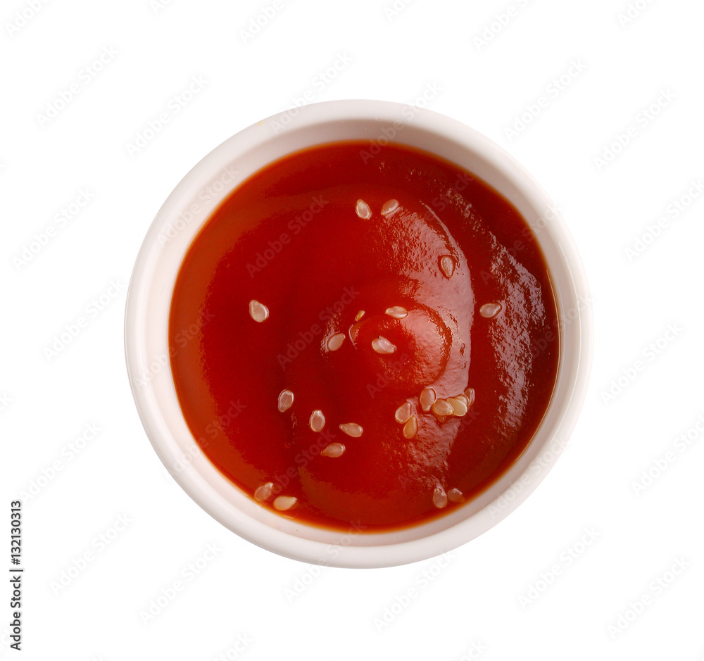 Bowl of ketchup or tomato sauce isolated on white background Bowl of ketchup or tomato sauce isolated on white background
