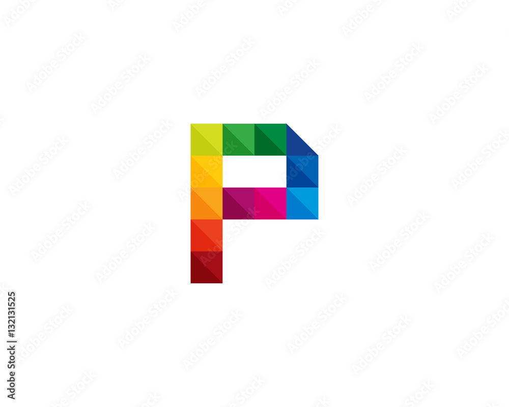 Letter P Square Colorful Pixel Initial Logo Design Element