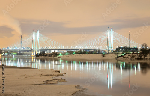 Cable stayed bridge at night.