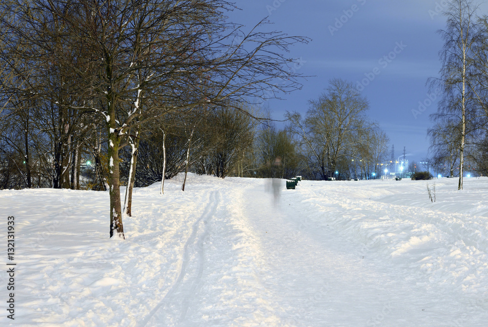 Park in Microdistrict Ribatskoe at night.