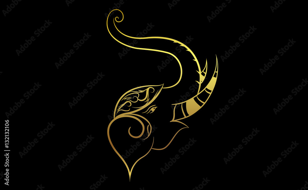 Obraz premium Head elephant with golden border elements in thailand style. illustration design