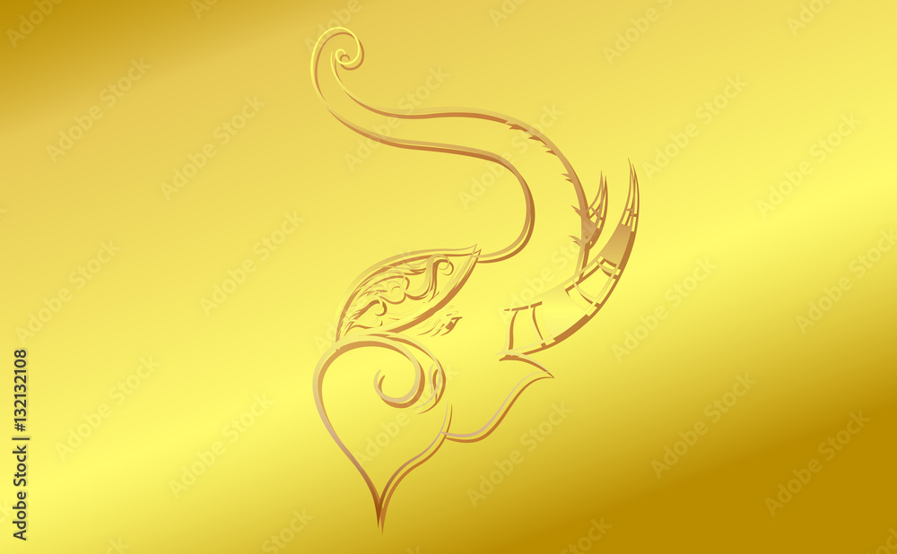 Naklejka premium Head elephant with golden border elements in thailand style. illustration design