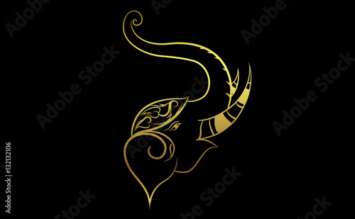 Head elephant with golden border elements in thailand style. illustration design