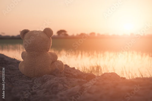 Teddy Bear lonely,In a deep depression, black&white, concept