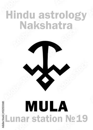Astrology Alphabet: Hindu nakshatra MULA (Lunar station No.19). Hieroglyphics character sign (single symbol).