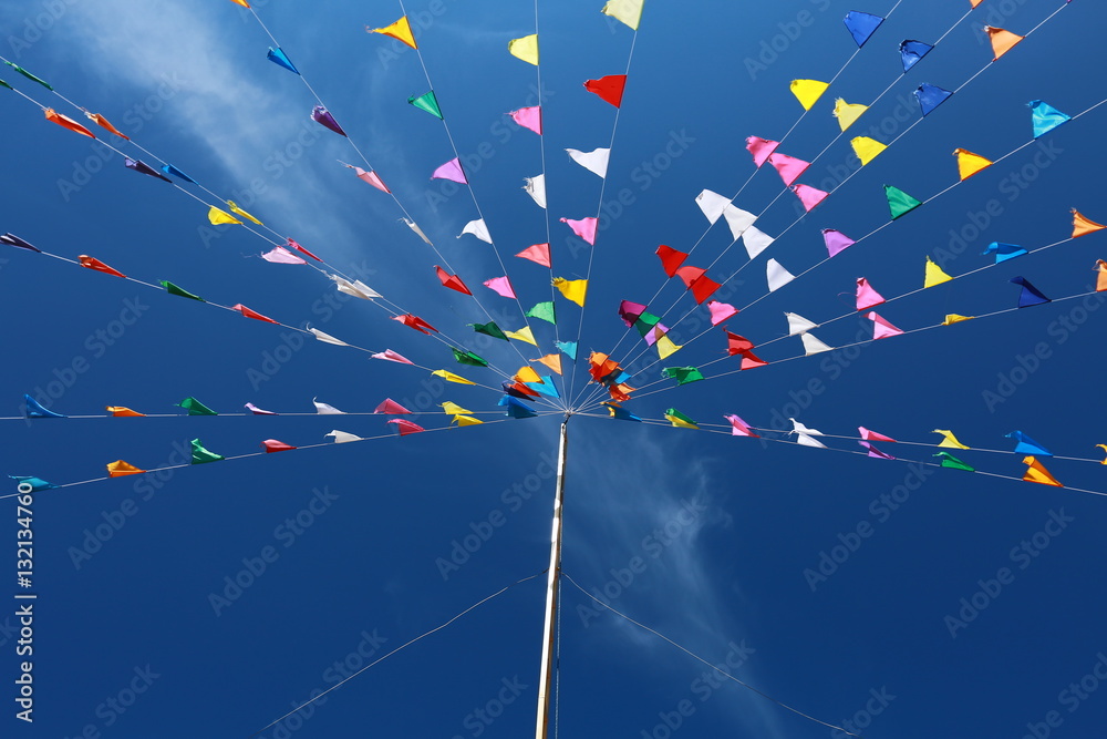 Flags and streamers of various colors. When the wind blows flick And a