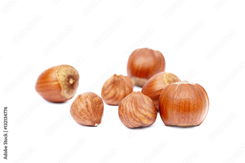 Group fresh hazelnuts isolated on white background Group fresh hazelnuts isolated on white background