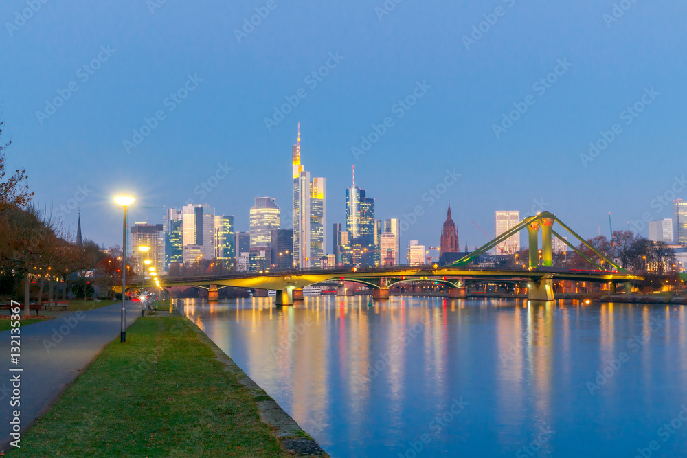 Frankfurt. City embankment and skyscrapers of the city's business center.