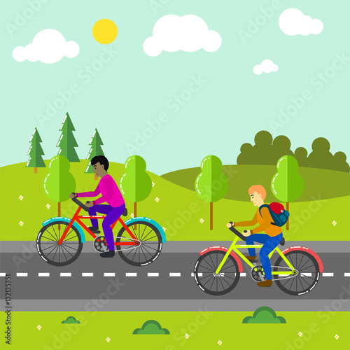 Rural landscape with road vector illustration.