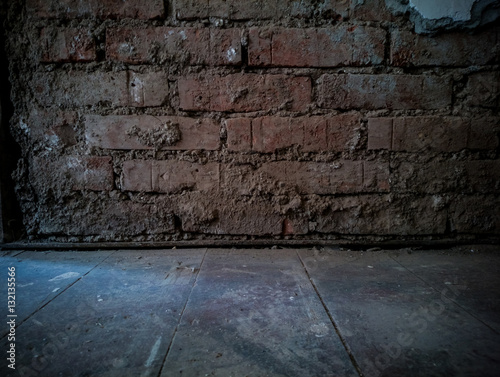 Dirty, scratched old brick wall, soft focus