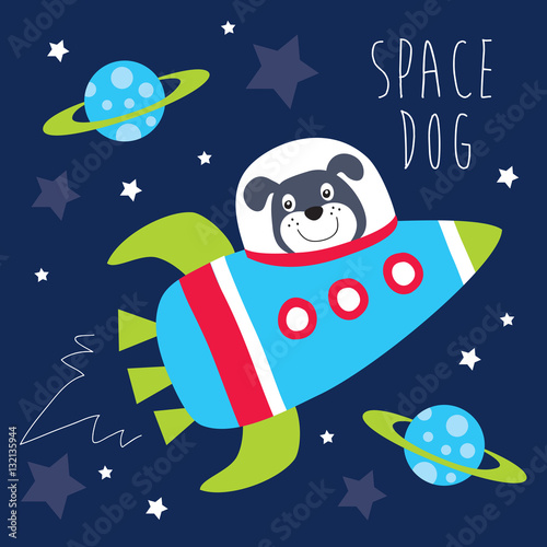 cute dog in space vector illustration