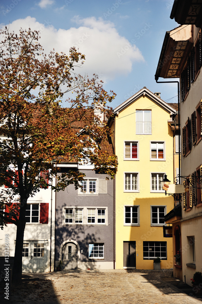 View of characteristic swiss house in Bremgarten, beautiful town near Zurich, Aargau, Switzerland