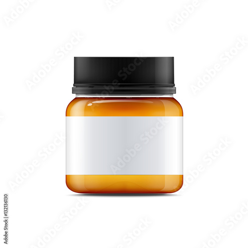 Realistic glass jar with with jam, configure or honey. Food bank.Transparent banks. Empty containers vector illustration. Mock up mason jar with design label or badges