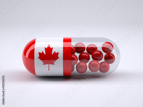 Pill with Canadian flag wrapped around it and red ball inside