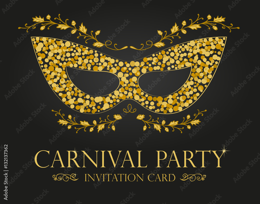 Carnival party invitation with confetti decoration