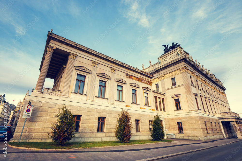 facade of austrian parliament building in Vienna, Austria