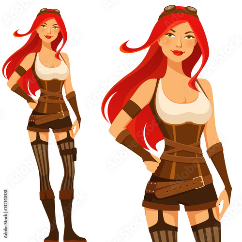 cartoon illustration of a sexy steampunk girl