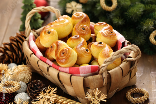 homemade swedish saffron buns, lussekatt in basket