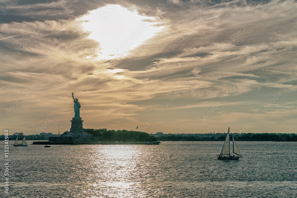 Statue of Liberty, New York City , USA. Vivid lowlight splittoned picture.