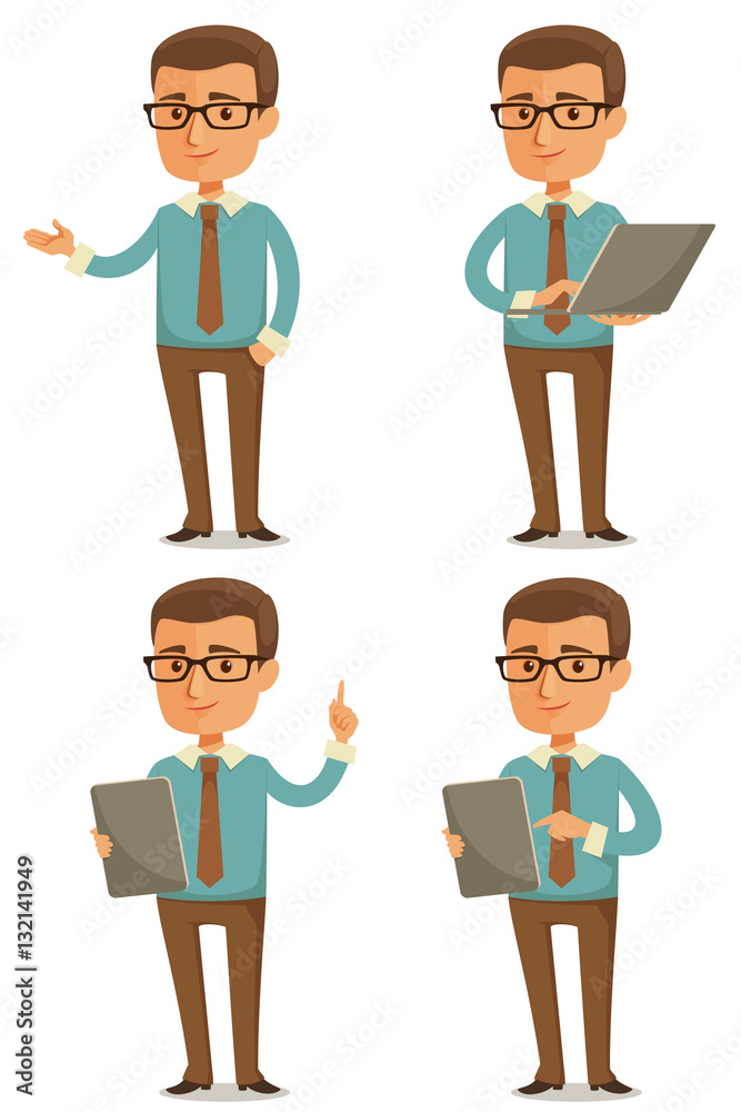 friendly cartoon businessman in various poses friendly cartoon businessman in various poses