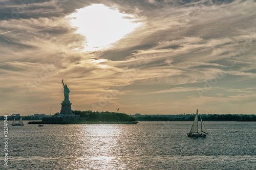 Statue of Liberty, New York City , USA. Vivid lowlight splittoned picture.