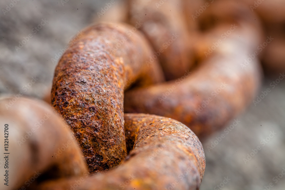 Color picture of a rusty metal chain, selective focus Color picture of a rusty metal chain, selective focus