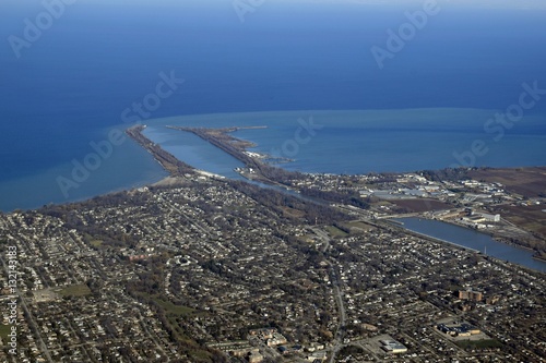 aerial view of the East entrance of the Welland canal in St. Catherines Ontario Canada 