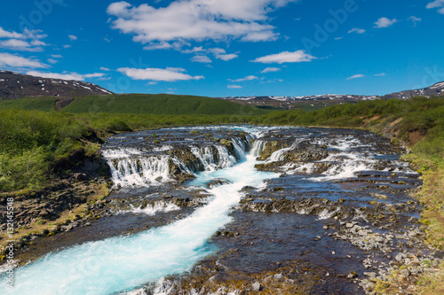 The beautiful Bruarfoss waterfall in Iceland on a sunny day