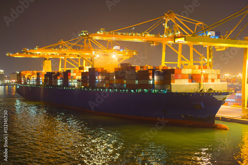 Commercial sea port at night