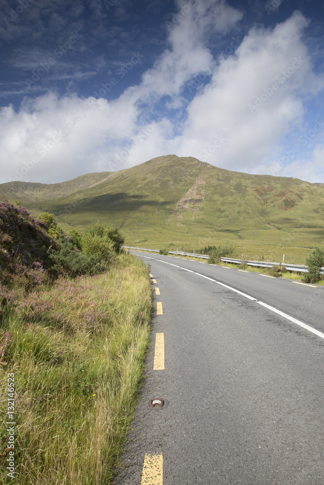 Naklejka premium Open Road alongside Lough Killary Fjord Lake; Leenane, Connemara