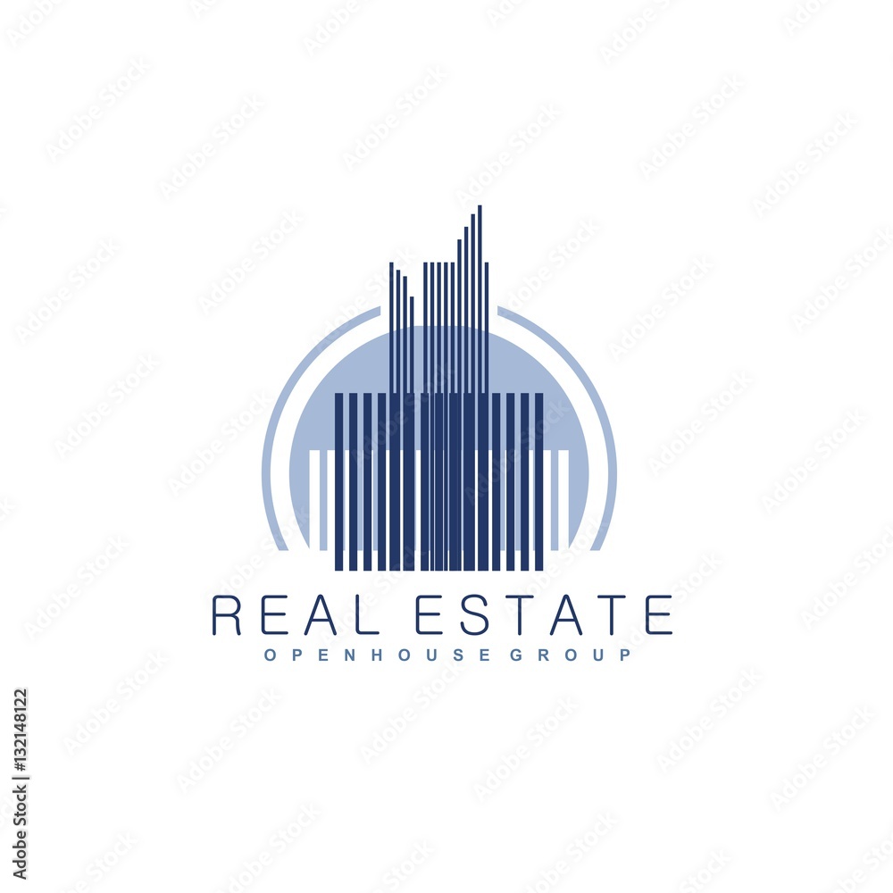 Vector concept for accounting or real estate company. Logo design with commercial building and chart bars