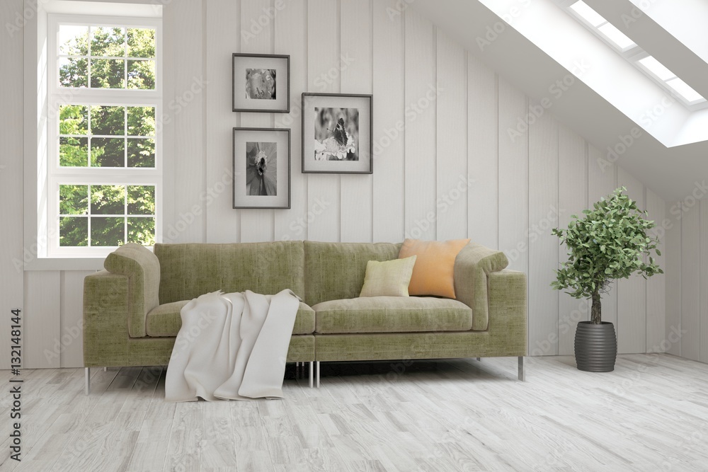 White room with sofa. Scandinavian interior design White room with sofa. Scandinavian interior design