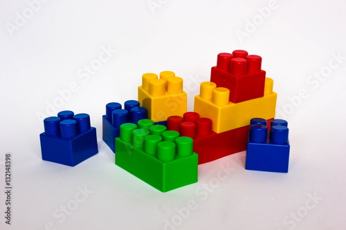 Toy building colorful blocks on white background