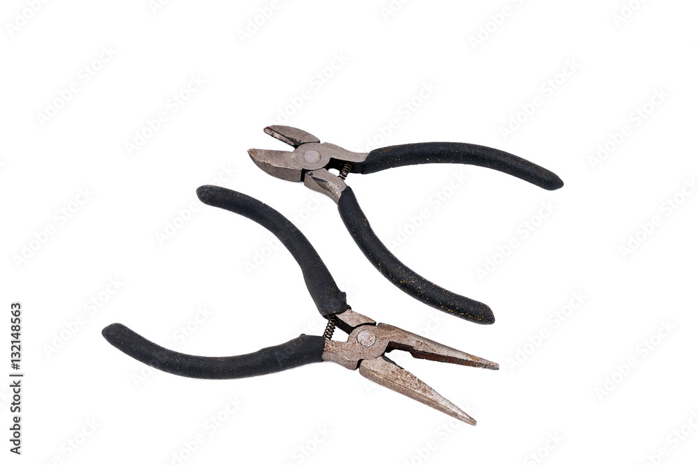 Tools. Old pliers and wire cutter isolated on white background Tools. Old pliers and wire cutter isolated on white background