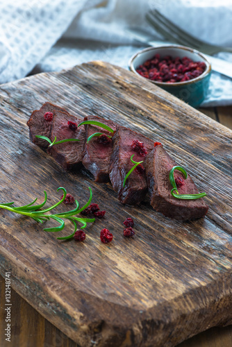 Sliced venison steak