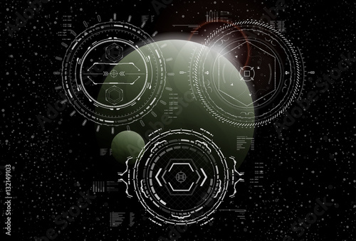 Head-up display elements for the Spaceship interface. Futuristic user interface. HUD elements for web and app interfaces.