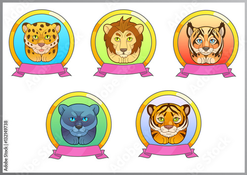set cartoon illustration of funny cats