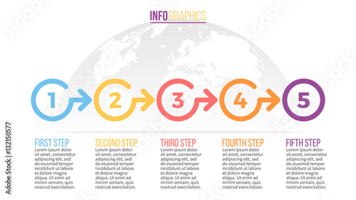 Business infographics. Timeline with 5 steps, circles. Vector template.